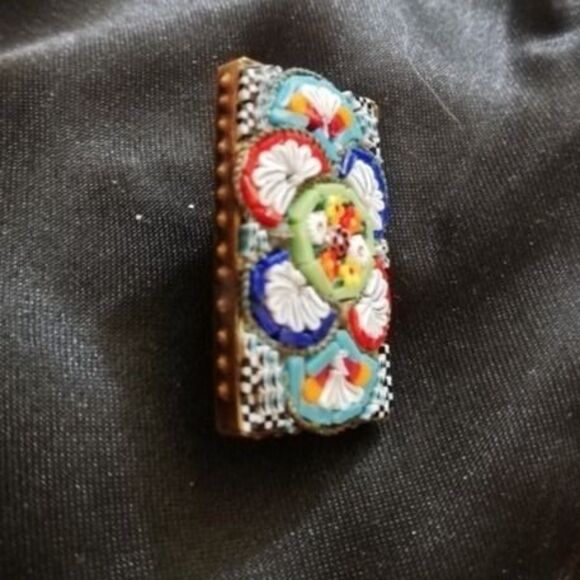 VTG Venetian Micro mosaic pin ITALY 1910-1930 Glass Art Brooch Antique Chic - Picture 4 of 12